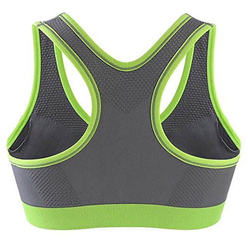 Aogolouk Reggiseno sportivo da donna Cerniera cinghie larghe imbottite Reggiseno Yoga Supporto ad alto impatto Push Up Flex per Pilates Fitness Esercizio Corsa (Verde, S) - 3