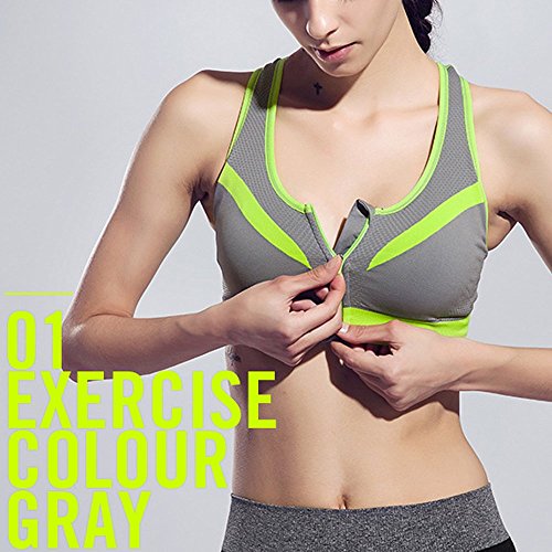 Aogolouk Reggiseno sportivo da donna Cerniera cinghie larghe imbottite Reggiseno Yoga Supporto ad alto impatto Push Up Flex per Pilates Fitness Esercizio Corsa (Verde, S) - 6