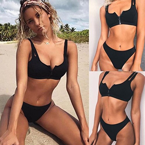 Yanhoo Donne Push-up Reggiseno Imbottito Spiaggia Bikini Set Costume da Bagno, Halter Push Up Sportivi Sexy Bikini Costumi da Bagno Beachwear Due Pezzi (S, Nero) - 2