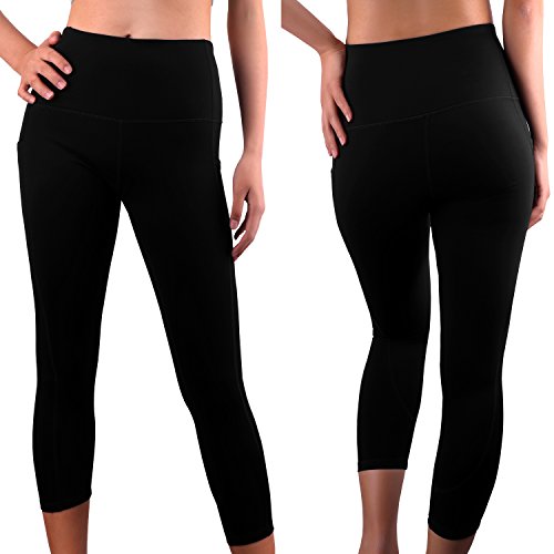 Leggings Sportivi Donna,Donna Capri Leggings con tasche laterali,Maglia Eleganti Leggings Sport,REIDAY 3/4 Allenamento Opaco Yoga Fitness Spandex,Palestra Pantaloni Leggings Push Up (Nero, L) - 2