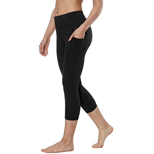 Leggings Sportivi Donna,Donna Capri Leggings con tasche laterali,Maglia Eleganti Leggings Sport,REIDAY 3/4 Allenamento Opaco Yoga Fitness Spandex,Palestra Pantaloni Leggings Push Up (Nero, L) - 8