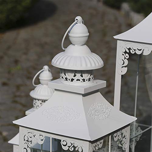 Lanterna Chalet di grandi dimensioni, bianca, stile: shabby chic, altezza: 71 cm, bianco opaco, con dettagli romantici - 2