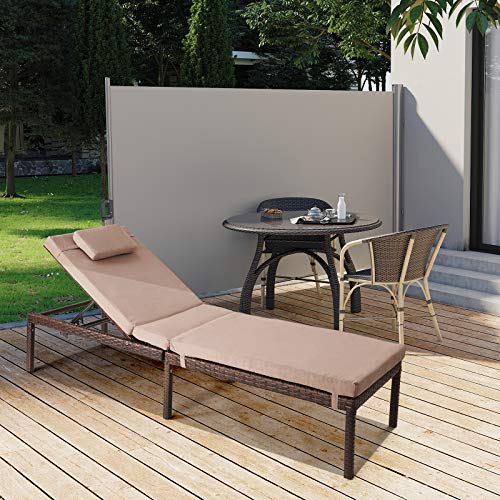 SONGMICS Lettino da Giardino, con Materassino di 6,5 cm, Lettino Prendisole con Struttura in Simil-Rattan, Smontabile, Confortevole, Max Portata 150 kg, Marrone GCB27BR - 2