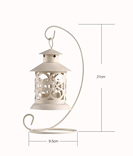 MoGist candeliere Retro scolpito durchb rochene Gazebo tavolo Lanterna ferro in Candelabro Home matrimonio tavolo decorazioni, bianco, 21 * 13CM - 2