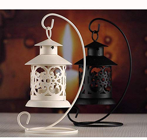 MoGist candeliere Retro scolpito durchb rochene Gazebo tavolo Lanterna ferro in Candelabro Home matrimonio tavolo decorazioni, bianco, 21 * 13CM - 6