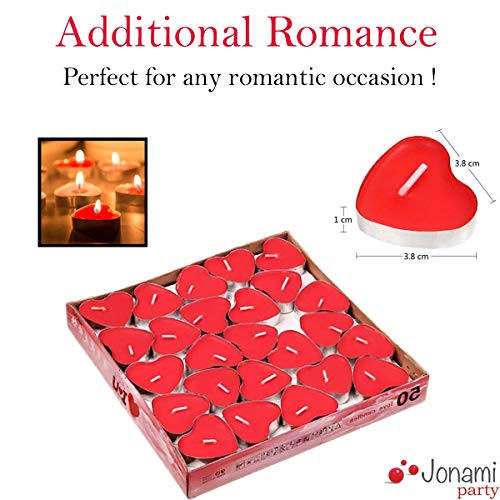 Kit Romantico di Candele e Petali | 50 Candeline a Forma di Cuore + 1000 Petali di Rosa di Seta + 12 Palloncini a Forma di Cuore Rossi - Decorazioni per Matrimonio, San Valentino e Fidanzamento - 2