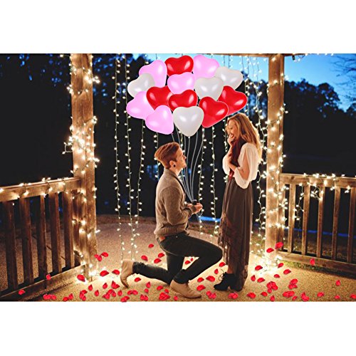 Howaf Palloncini a Forma di Cuore Lattice Palloncini Rosa Rossi Bianchi (60 Pezzi) e Rosso Seta Petali di Rosa (1000 Pezzi) per Matrimoni, Anniversari, San Valentino Decorazioni e Regalo per Lui lei - 4