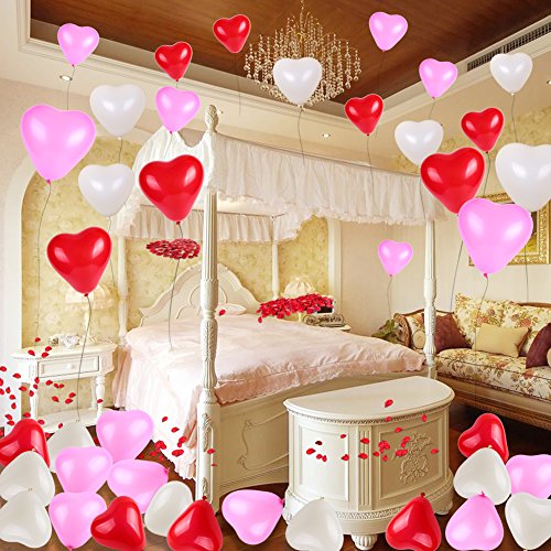 Howaf Palloncini a Forma di Cuore Lattice Palloncini Rosa Rossi Bianchi (60 Pezzi) e Rosso Seta Petali di Rosa (1000 Pezzi) per Matrimoni, Anniversari, San Valentino Decorazioni e Regalo per Lui lei - 5