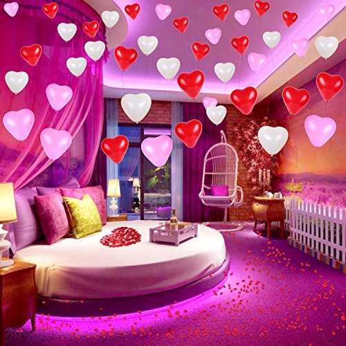 Howaf Palloncini a Forma di Cuore Lattice Palloncini Rosa Rossi Bianchi (60 Pezzi) e Rosso Seta Petali di Rosa (1000 Pezzi) per Matrimoni, Anniversari, San Valentino Decorazioni e Regalo per Lui lei - 6