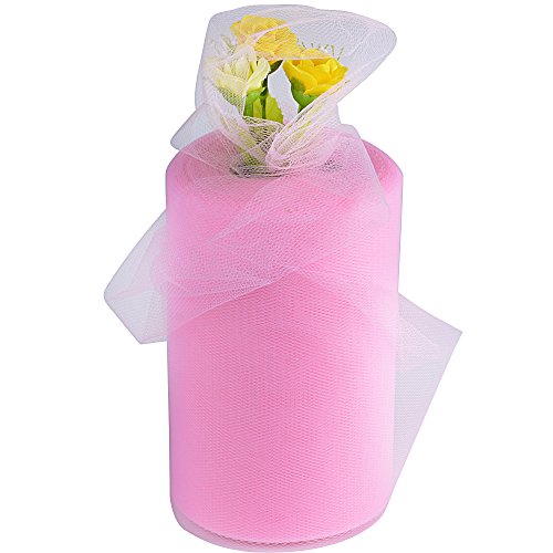 (91m*15cm) 1 Rotolo Bobina di Tulle Rosa Poliestere Decorativo per Decorazione Fai da Te Bomboniere Matrimonio Festa Tavolo Sedia - 6