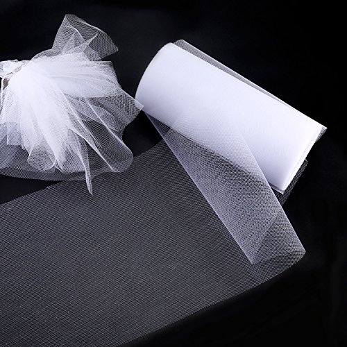 Foonii Tulle Bobina di Rotolo, 22 * 15cm Banchetti Nozze Tulle Fai da Te Decorazione del Mestiere, Wedding Decorazione del Partito di Natale (Bianco e Lago Blu) - 2