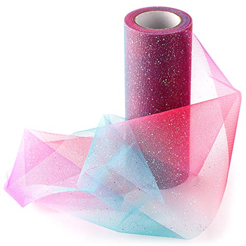 Howaf 6 '' x 10 Yards / 30FT Arcobaleno Glitter Nastro Tulle Rotolo Matrimonio Bobina per Decorazione Fai da Te Bomboniere Matrimonio Festa Tavolo Sedia - 3