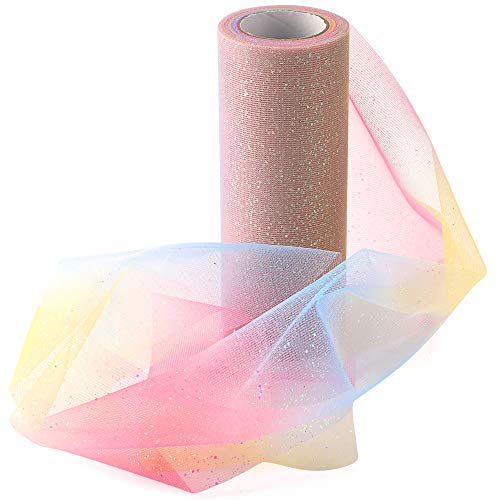 Howaf 6 '' x 10 Yards / 30FT Arcobaleno Glitter Nastro Tulle Rotolo Matrimonio Bobina per Decorazione Fai da Te Bomboniere Matrimonio Festa Tavolo Sedia - 4