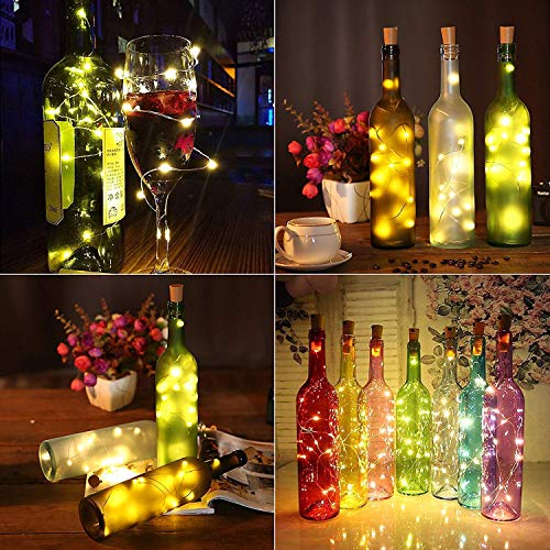 10 x 20 LED Luci per Bottiglie,MMTX 15 Pezzi Batteria di Ricambio,Luce bottiglia Bianco caldo, Luci stringa LED Luci d'atmosfera Bottiglia di vino, Luci stellate alimentate, feste [A+++] - 3