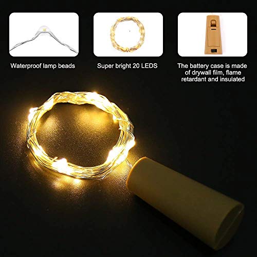 10 x 20 LED Luci per Bottiglie,MMTX 15 Pezzi Batteria di Ricambio,Luce bottiglia Bianco caldo, Luci stringa LED Luci d'atmosfera Bottiglia di vino, Luci stellate alimentate, feste [A+++] - 4