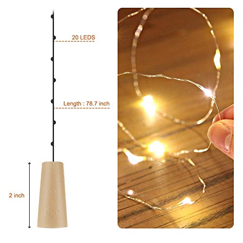 10 x 20 LED Luci per Bottiglie,MMTX 15 Pezzi Batteria di Ricambio,Luce bottiglia Bianco caldo, Luci stringa LED Luci d'atmosfera Bottiglia di vino, Luci stellate alimentate, feste [A+++] - 6