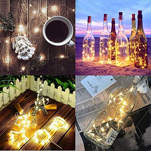 10 x 20 LED Luci per Bottiglie,MMTX 15 Pezzi Batteria di Ricambio,Luce bottiglia Bianco caldo, Luci stringa LED Luci d'atmosfera Bottiglia di vino, Luci stellate alimentate, feste [A+++] - 7