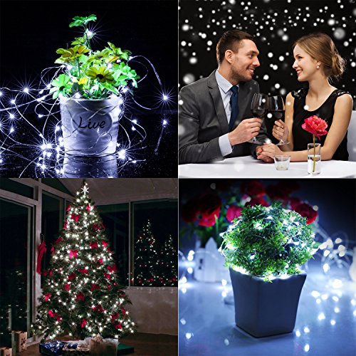 2 Set Luci Fata Batterie Impermeabili con Telecomando (Timer), Bicolor 8 Modalità 100 LED 33ft String Lights Filo di rame Luci Firefly per Camera da letto Wedding Festival Decor - 4