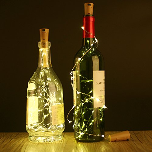 Merisny 9 x 20 LED Luci Stringa per Bottiglia di Vino,Filo d'argento,12 Pezzi Batteria di Ricambio,Bianco caldo, DIY, Matrimonio, Halloween, Idea regalo/Natale - 8