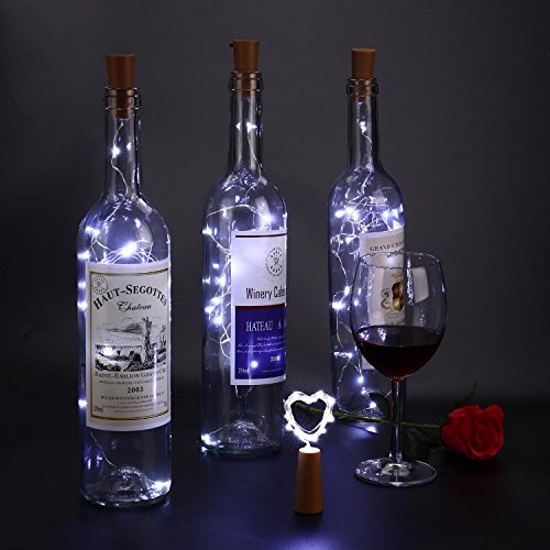 Qedertek 8 Pezzi Luci Led a Batteria, 2M 20 Micro Led Luci per Bottiglie, Luci Tappo Decorative, Stringa Luci Led Filo di Rame Impermeabile, Luci Bianco Freddo Addobbi Bottiglia di vino, Natale, Party - 3