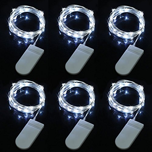 6 Pezzi Catena di luci a LED 2m 20leds impermeabile fili Bianco per Esterno/Parti/Nozze/Natale decorativo, a batteria (inclusa) - 7