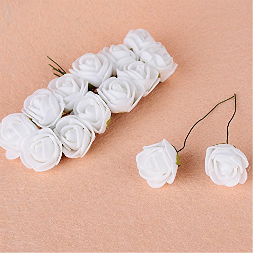 JNCH 144 pz 2,5cm Teste di Rose Fiori Artificiali Schiuma Finte Piccole per Decorazioni Matrimonio Festa (Bianco) - 5