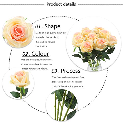 cherrboll Artificiale Rose Fiori di Seta Floreale Rose Finti Bouqets composizioni for Home Party Wedding Garden Decor, Pezzi Champagne - 4