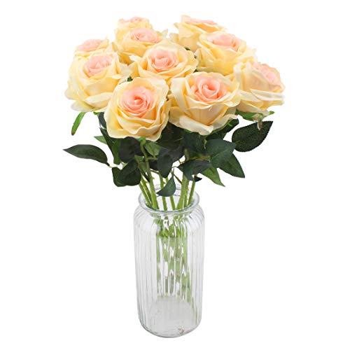 cherrboll Artificiale Rose Fiori di Seta Floreale Rose Finti Bouqets composizioni for Home Party Wedding Garden Decor, Pezzi Champagne - 7