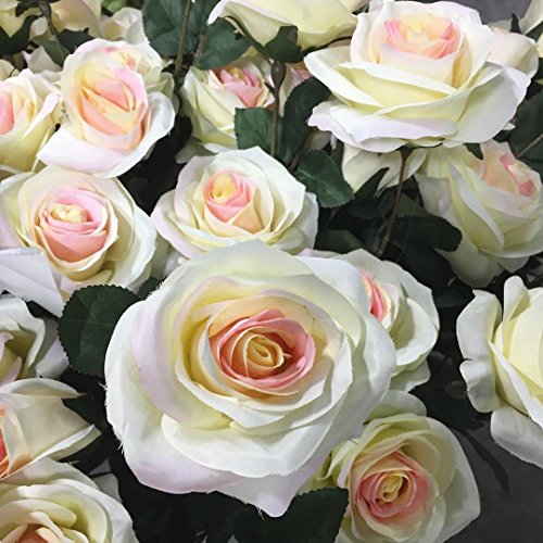 Veryhome, bouquet di 9 boccioli di rose artificiali verosimili al tatto, decorazione floreale per casa e matrimonio Champagne - 3