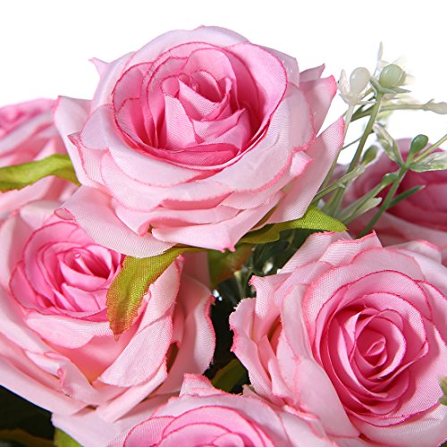 Rose artificiali di seta, sensazione reale al tocco, 12 fiori Pink - 4