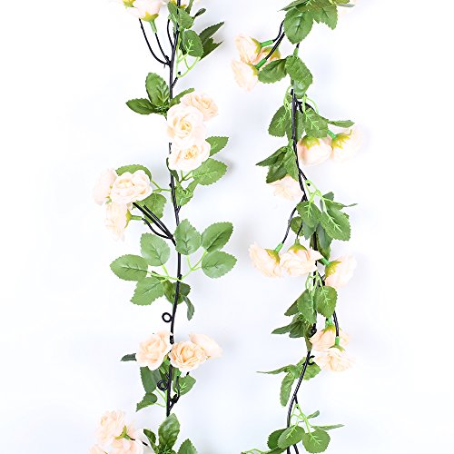 Ghirlanda/rampicante artificiale di rose, con foglie verdi, da 160 cm, decorazione per la casa e nuziale, confezione da 3 Champagne - 6