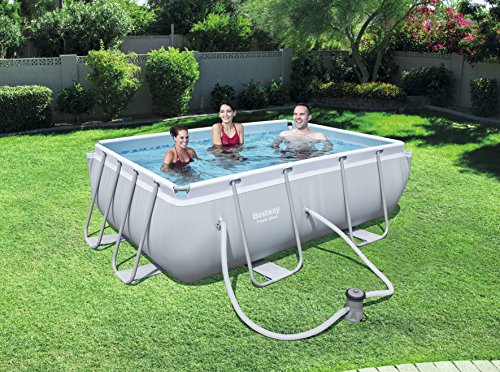 Bestway, Power Steel, Set per Piscina Rettangolare con Struttura in Acciaio, Grigio Chiaro, Pompa con Filtro, 282 x 196 x 84 cm - 4