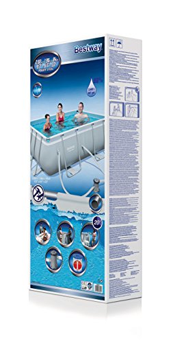 Bestway, Power Steel, Set per Piscina Rettangolare con Struttura in Acciaio, Grigio Chiaro, Pompa con Filtro, 282 x 196 x 84 cm - 5