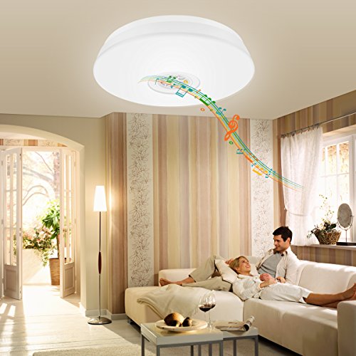 LE Plafoniera + Altoparlante 2 in 1, 24W Multicolore Dimmerabile 11 Modalità Luce + Sincro-musica 1500 lumen Pari a lampada neon da 50W per Feste Yoga Relax - 8