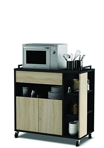 13Casa – Cracco A9 – Carrello. Dim: 80x40x76,5 h cm. Col: Rovere, Nero. Mat: Melamina. - 3