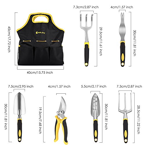 Strunmenti Attrezzi, Set da Giardino,Garden Tool set 6 Utensili in Lega di Alluminio con Manici Ergonomici,con un Durevole Jean Tessuto Borsa - 5