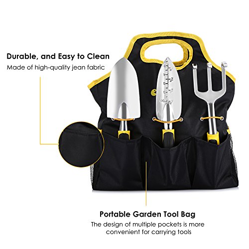 Strunmenti Attrezzi, Set da Giardino,Garden Tool set 6 Utensili in Lega di Alluminio con Manici Ergonomici,con un Durevole Jean Tessuto Borsa - 6