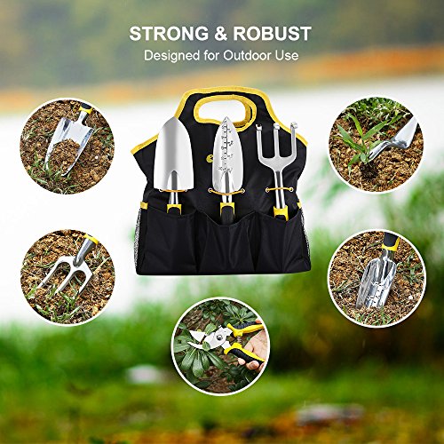 Strunmenti Attrezzi, Set da Giardino,Garden Tool set 6 Utensili in Lega di Alluminio con Manici Ergonomici,con un Durevole Jean Tessuto Borsa - 7