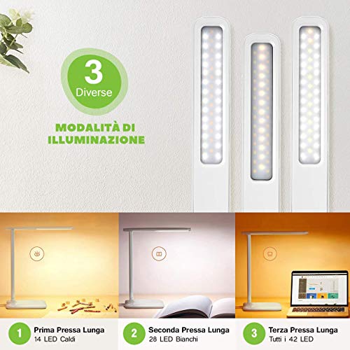 Lampada Scrivania 42 LED, Lampada da Tavolo con Efficienza Energetica Occhi-Cura, Regolabile 3 Luminosità×3 Modalità, Sensibile Tocco-Controllo, Lampada Scrivania per Ufficio,Lettura,Studio,Lavoro - 3