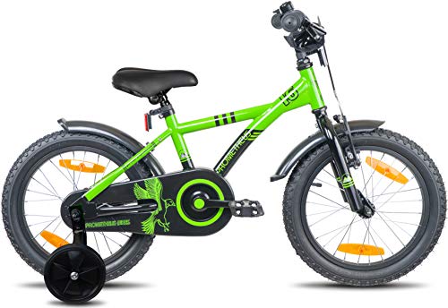 Prometheus Bicicletta per Bambini e Bambine da 5 Anni nei Colori Verde e Nero da 16 Pollici con rotelle e contropedale – BMX da 16″ Modello 2019 - 3