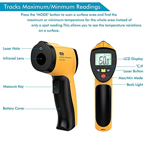 Dr.meter IR-20 Termometro Pistola Digitale ad Infrarossi per Esterni/interni con Fondina, Range da -50 a 550¡ãC; funzione trattenimento massimo/minimo, batteria inclusa, 12 mesi di garanzia - 2