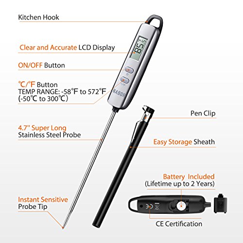 Habor Termometro Cucina Digitale, Termometro Digitale 5S Lettura Instantanea Auto-Off per BBQ, Griglia, Carne, Barbecue, Vino, Latte, Alimenti, Acqua Bagno - 4