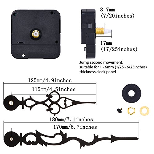 Mudder Meccanismo Movimento Orologio al Quarzo con 170 mm/ 6.7 Pollici Lancette Orologio per Fai Da Te Orologio da Parete (Nero) - 2