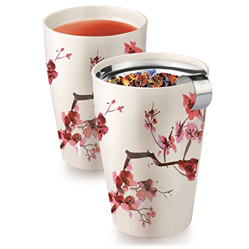 Tea Forté KATI Tazza da tè in ceramica con infusore e tappo, teiera per tè in foglie – – Fiori di ciliegio - 6